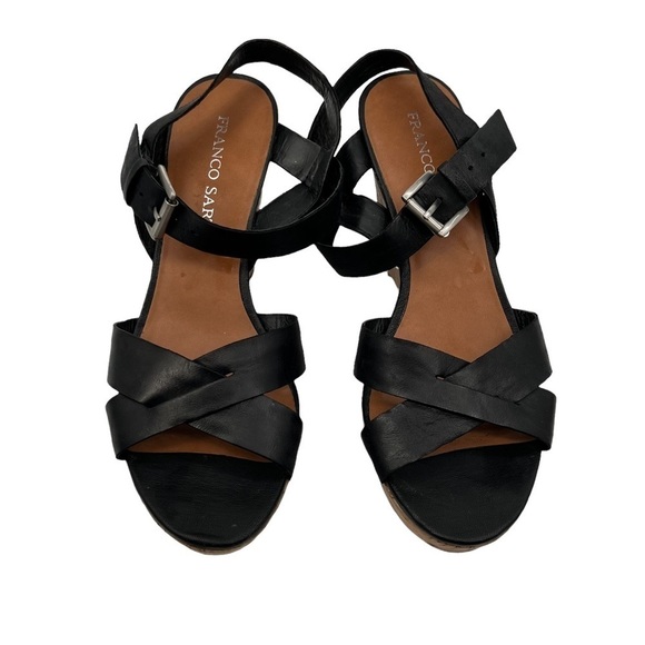 Franco Sarto Black Farley Leather Cork Wedge Platform Sandals Size 8 1/2 Women’s - Picture 5 of 9